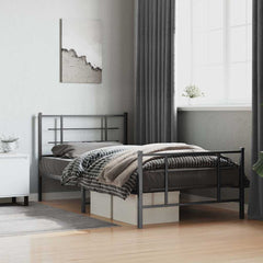 Metal Bed Frame without Mattress with Footboard with Headboard & Footboard Black 107 cm 203 cm