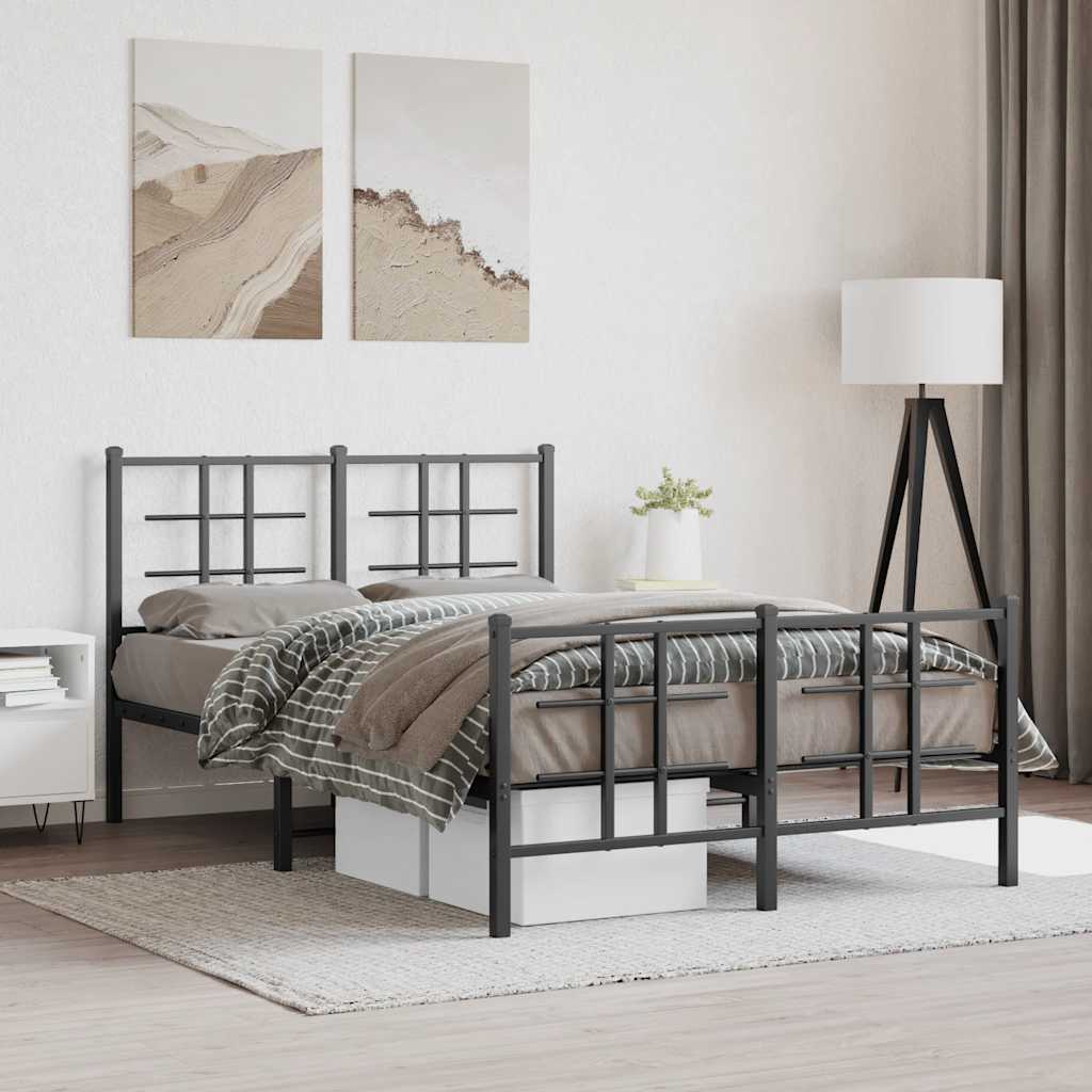 Metal Bed Frame without Mattress with Footboard with Headboard & Footboard Black 120 cm 190 cm