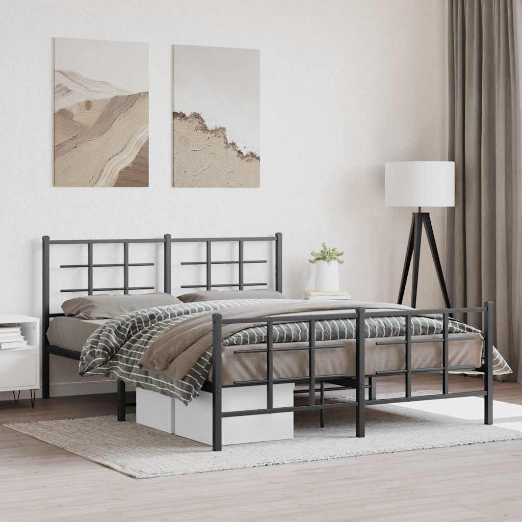 Metal Bed Frame without Mattress with Footboard with Headboard & Footboard Black 150 cm 200 cm