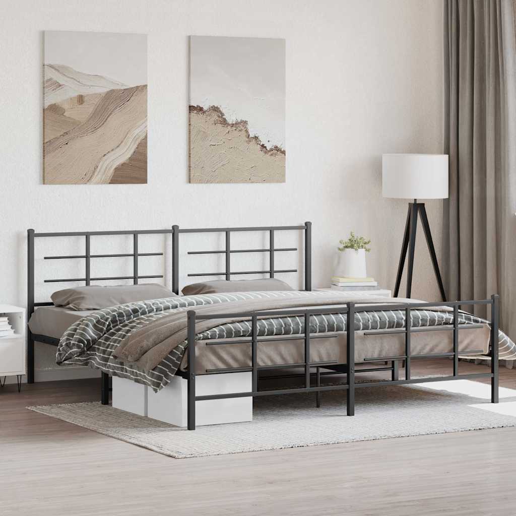 Metal Bed Frame without Mattress with Footboard with Headboard & Footboard Black 193 cm 203 cm