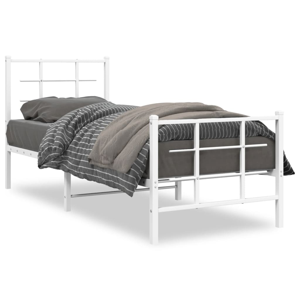 Metal Bed Frame without Mattress with Footboard With headboard & footboard White 75 cm