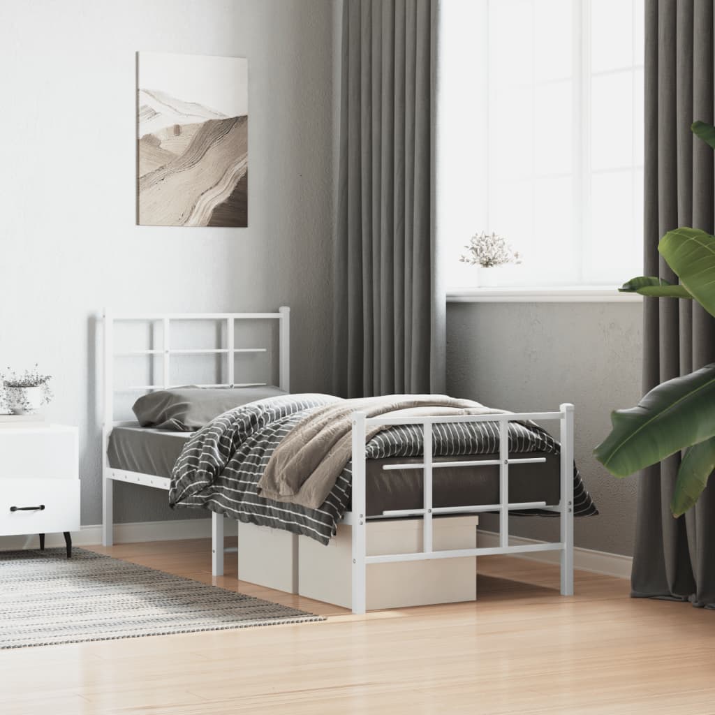 Metal Bed Frame without Mattress with Footboard With headboard & footboard White 75 cm