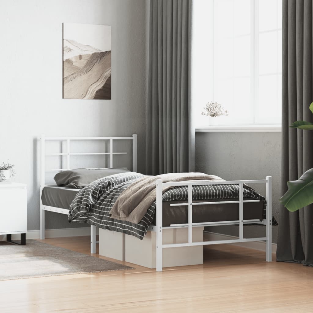 vidaXL Metal Bed Frame without Mattress with Footboard White 90x190cm 1