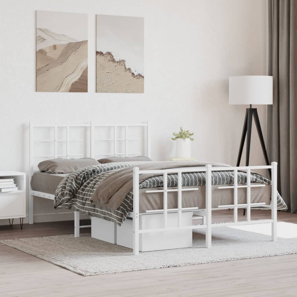 vidaXL Metal Bed Frame without Mattress with Footboard With headboard & footboard White