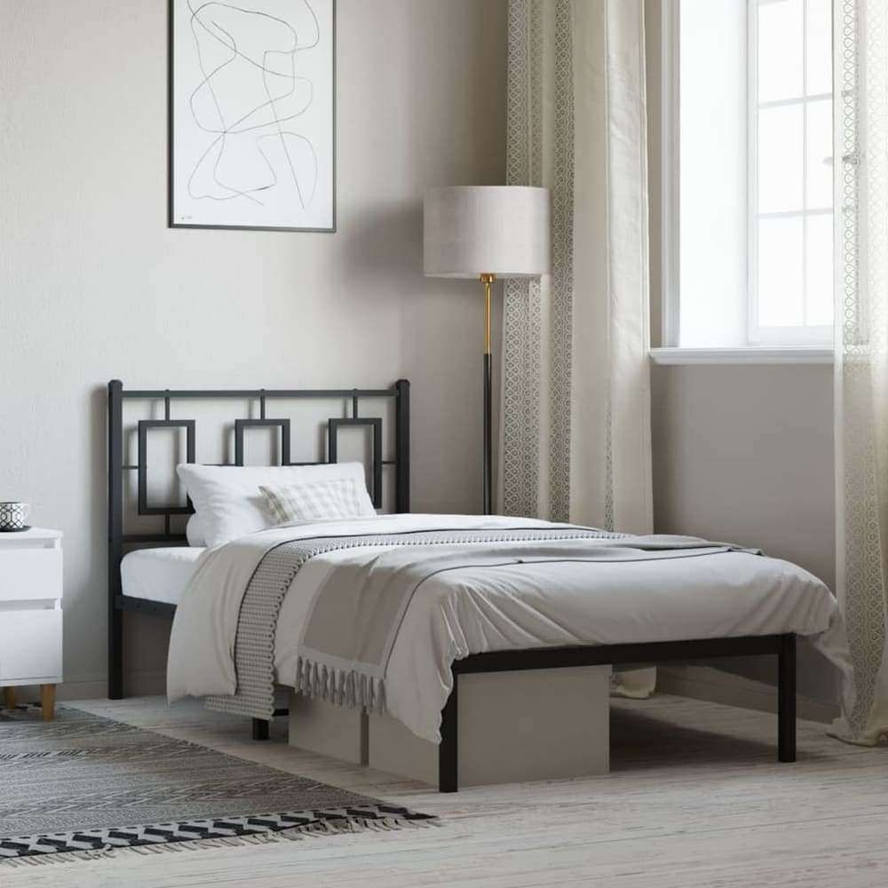 Metal Bed Frame without Mattress with Headboard Black 90 cm 190 cm