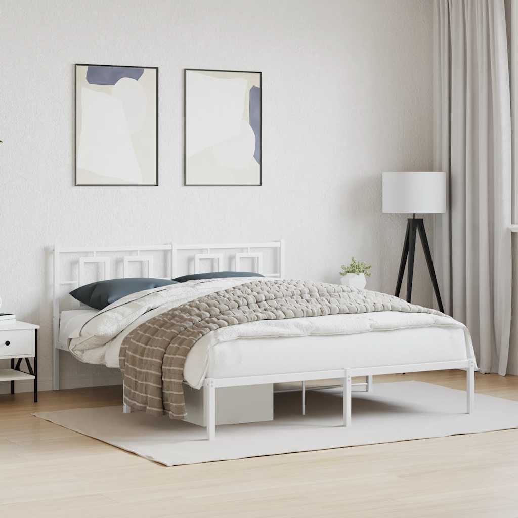 Metal Bed Frame without Mattress with Headboard White 150 cm 200 cm