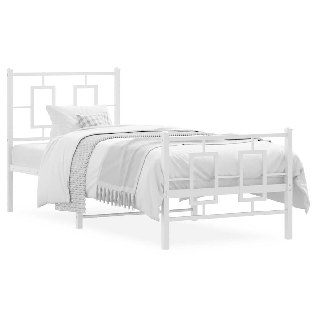 Metal Bed Frame without Mattress with Footboard with Headboard & Footboard White 80 cm 200 cm