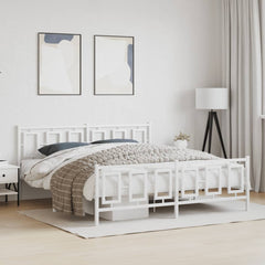 Metal Bed Frame without Mattress with Footboard with Headboard & Footboard White 180 cm 200 cm