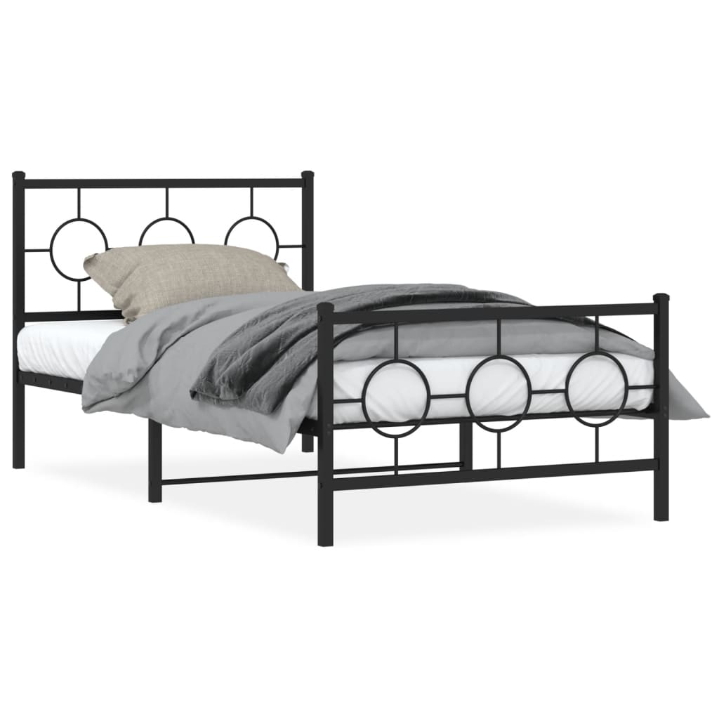 Metal Bed Frame without Mattress with Footboard with Headboard & Footboard Black 100 cm 200 cm