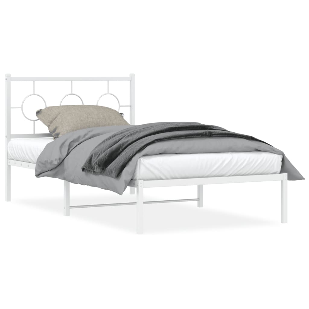 vidaXL Metal Bed Frame without Mattress with Headboard White 100x200cm 2