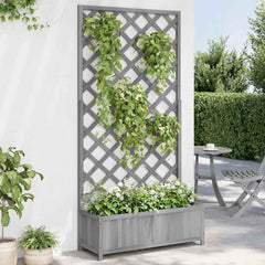 vidaXL Planter with Trellis Grey 90x35x180 cm Solid Wood Fir 3