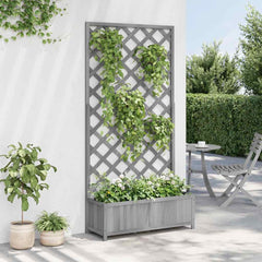 vidaXL Planter with Trellis Grey 90x35x180 cm Solid Wood Fir 4