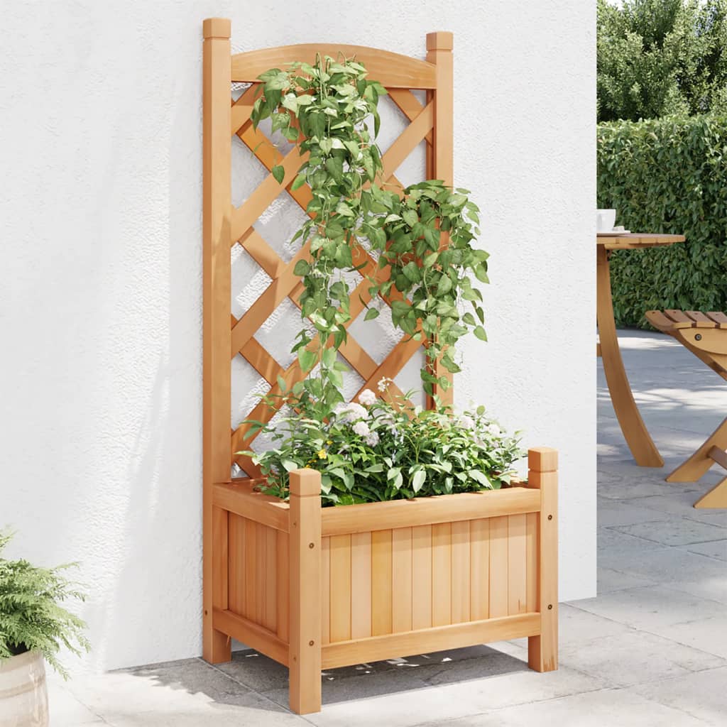 vidaXL Planter with Trellis Brown 40x30x90 cm Solid Wood Fir 1