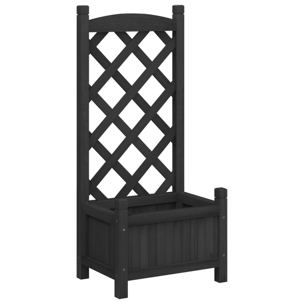vidaXL Planter with Trellis Black 40x30x90 cm Solid Wood Fir 2