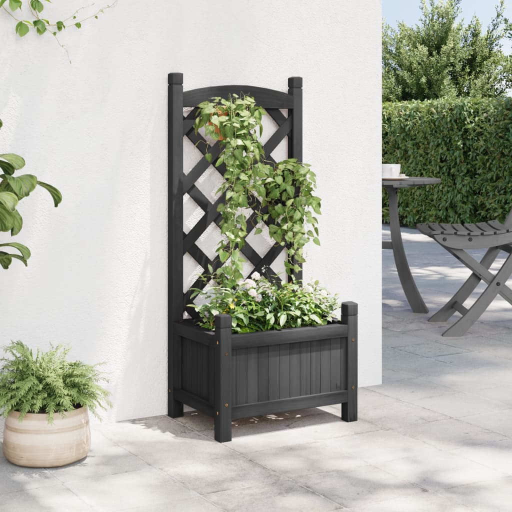 vidaXL Planter with Trellis Black 40x30x90 cm Solid Wood Fir 3