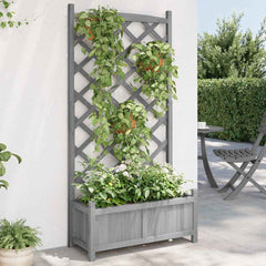 vidaXL Planter Solid Wood Fir with Trellis Grey