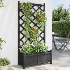 Planter Solid Wood Fir with Trellis Black 75 cm 150 cm 35 cm