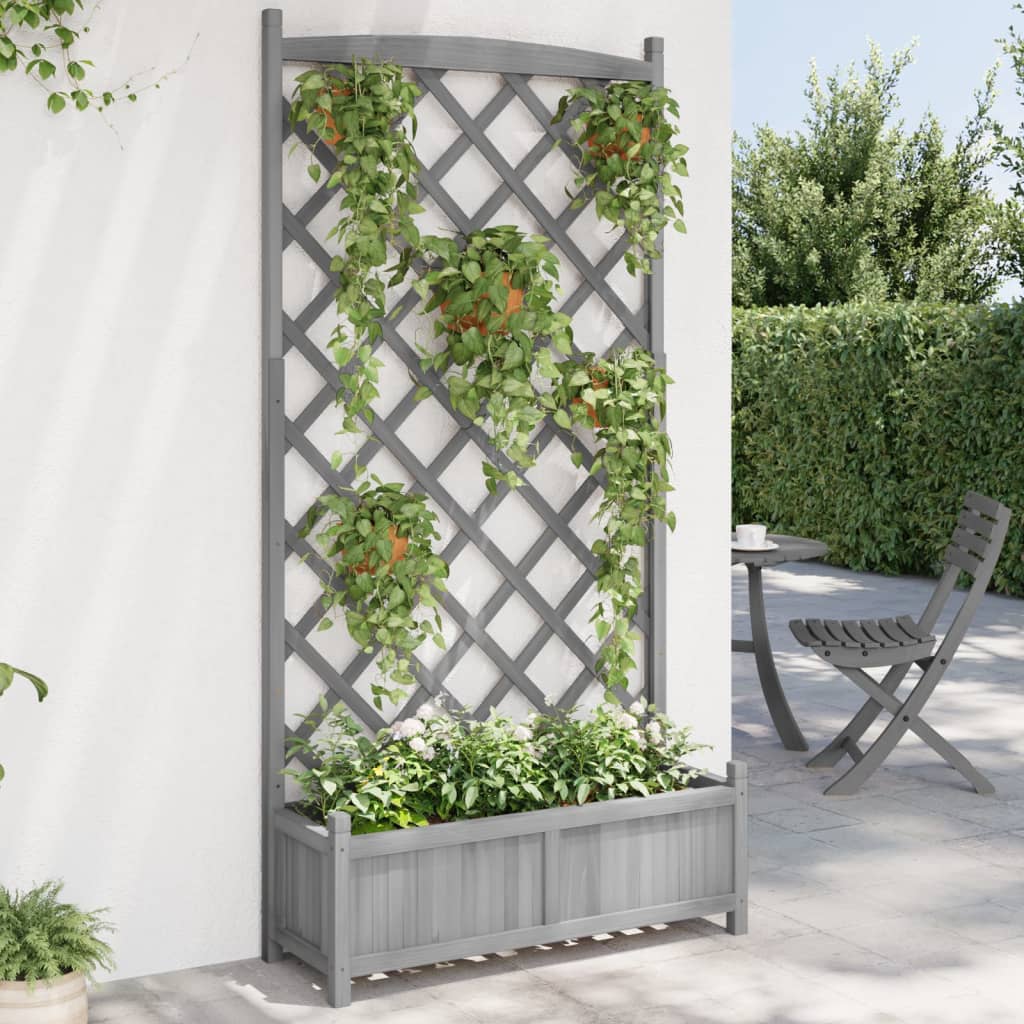 Planter Solid Wood Fir with trellis Grey 90 cm 180 cm 35 cm