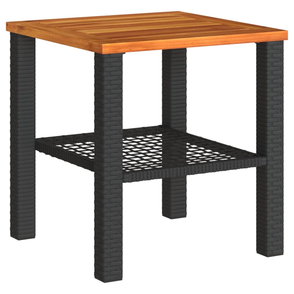 vidaXL Garden Table Black 40x40x42 cm Poly Rattan Acacia Wood 2