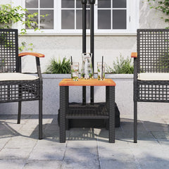 vidaXL Garden Table Black 40x40x42 cm Poly Rattan Acacia Wood 3