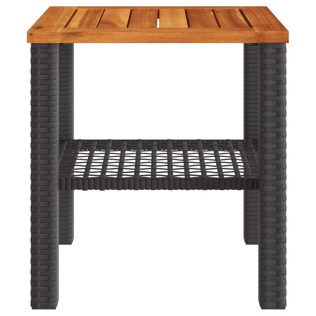 vidaXL Garden Table Black 40x40x42 cm Poly Rattan Acacia Wood 5