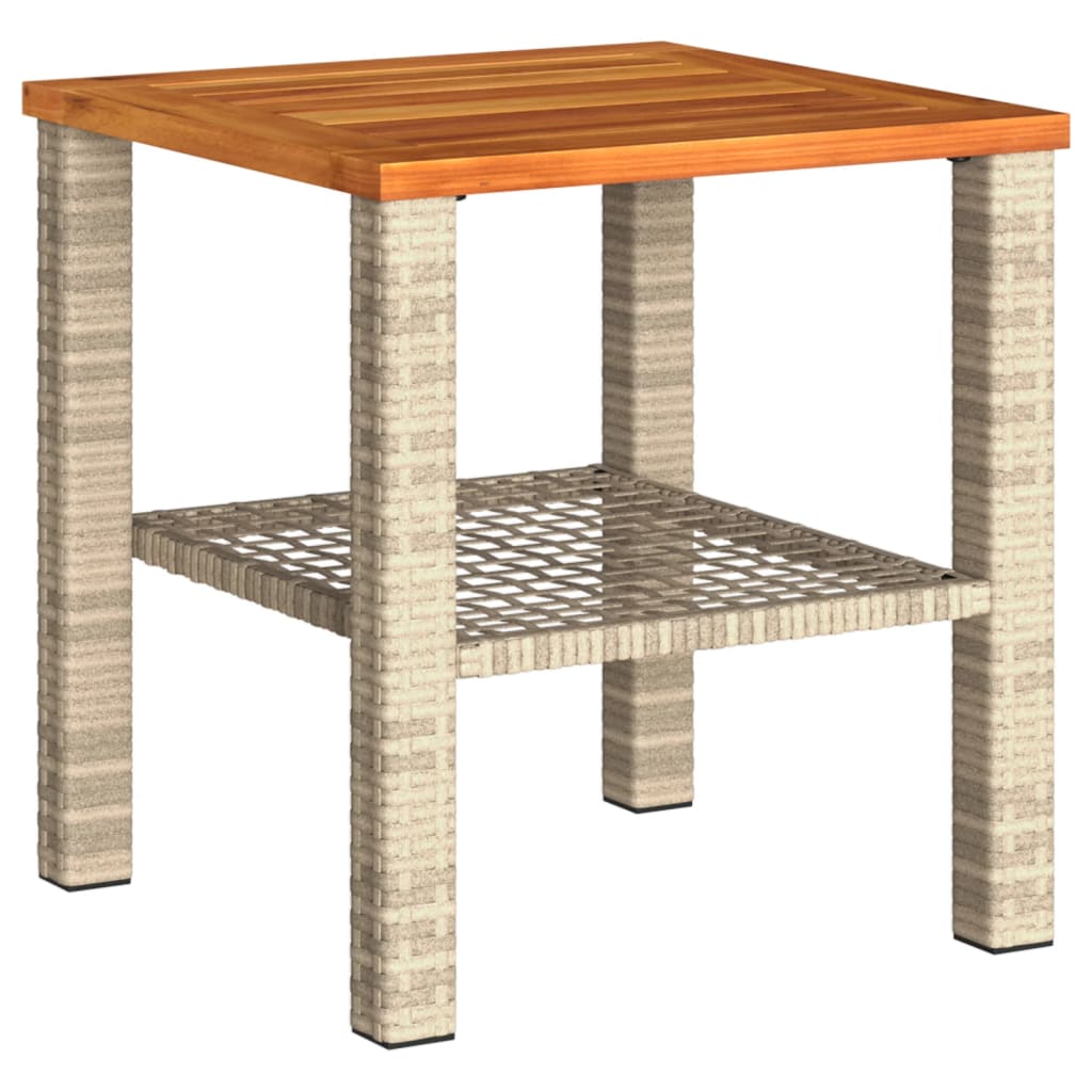 vidaXL Garden Table Beige 40x40x42 cm Poly Rattan Acacia Wood 2