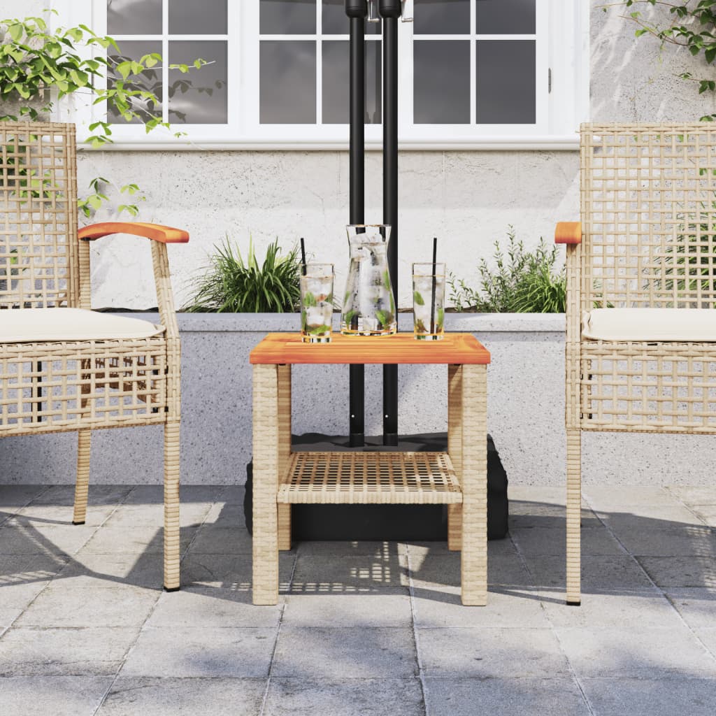 vidaXL Garden Table Beige 40x40x42 cm Poly Rattan Acacia Wood 3