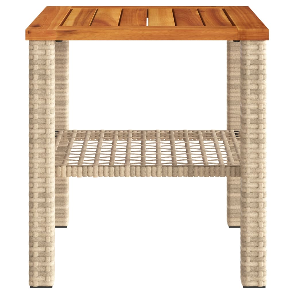 vidaXL Garden Table Beige 40x40x42 cm Poly Rattan Acacia Wood 4