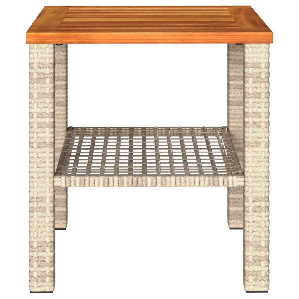 vidaXL Garden Table Beige 40x40x42 cm Poly Rattan Acacia Wood 5