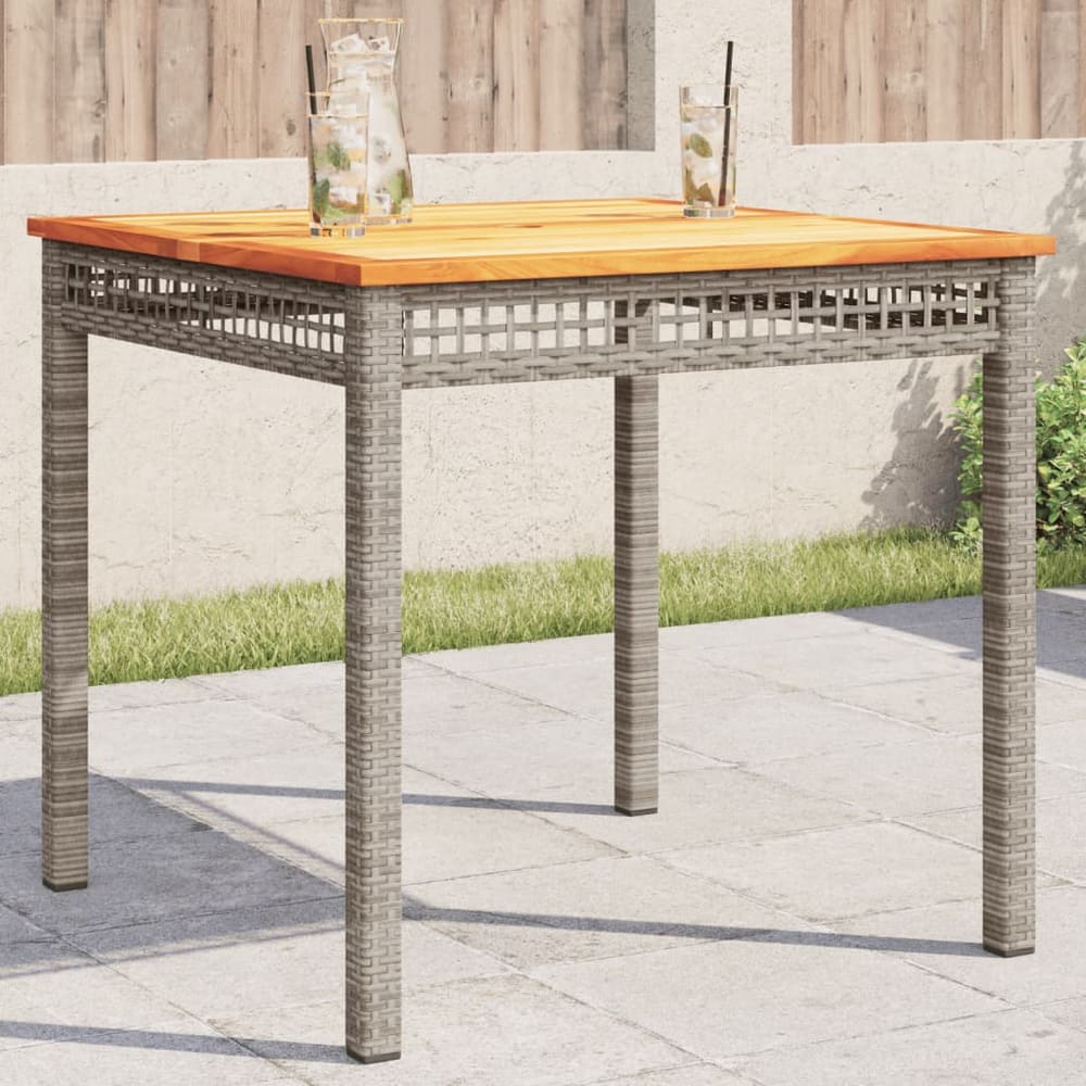 Garden Table Grey Poly Rattan Acacia Wood Height 75 cm Grey and brown 80 cm 80 cm