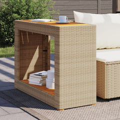 Garden Side Table with Wooden Top Poly Rattan Beige