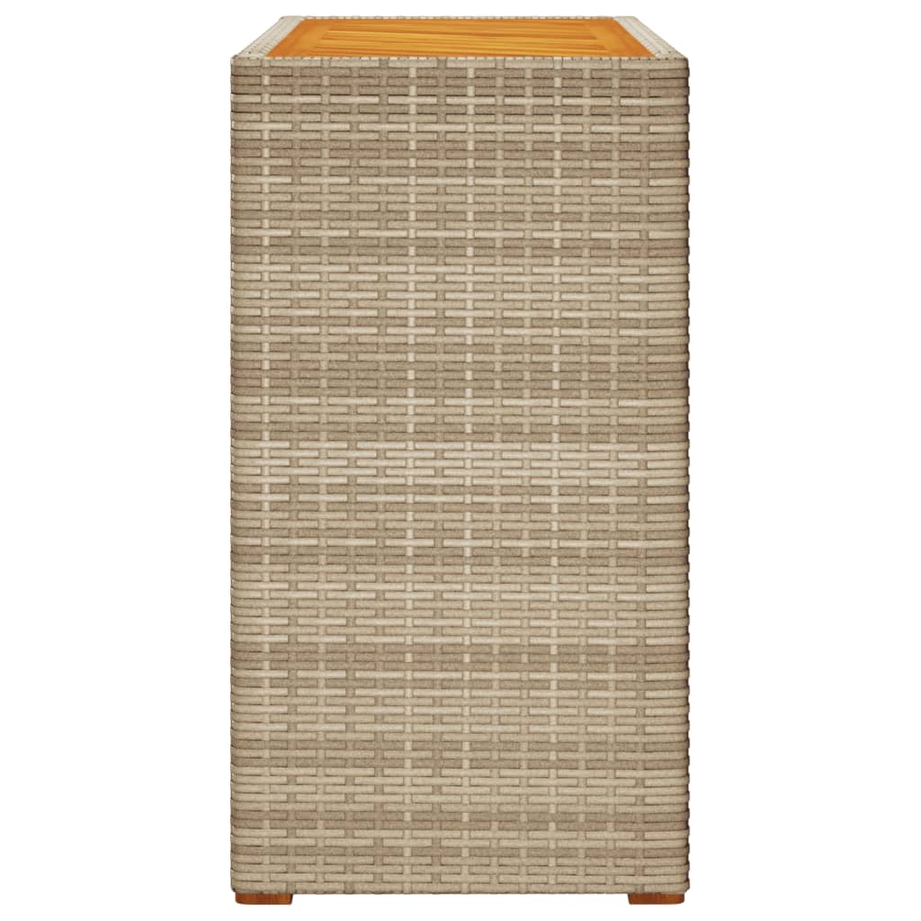 Garden Side Table with Wooden Top Poly Rattan Beige