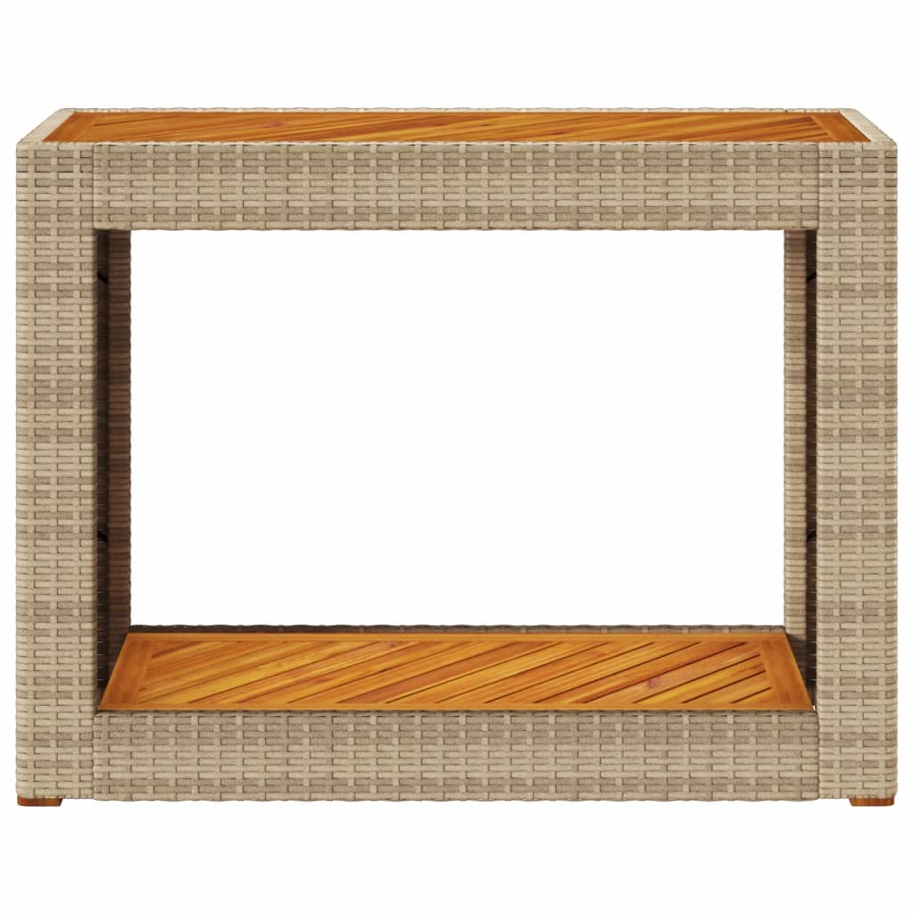 Garden Side Table with Wooden Top Poly Rattan Beige