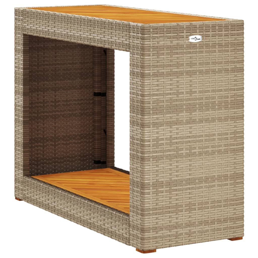 Garden Side Table with Wooden Top Poly Rattan Beige