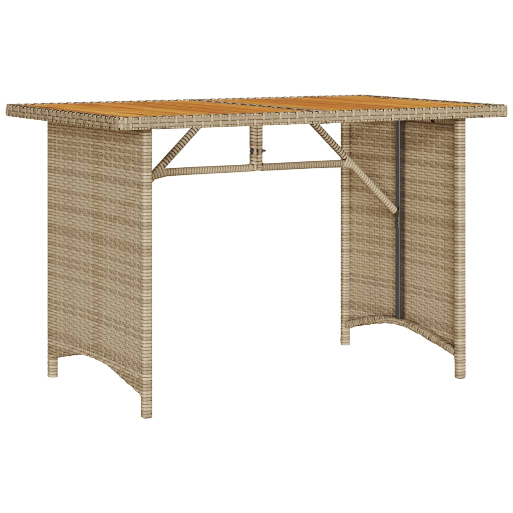 Garden Table with Top 110x68x70 cm Poly Rattan Beige Wood