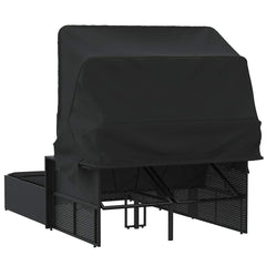 Double Sun Lounger with Canopy and Cushions Poly Rattan Black