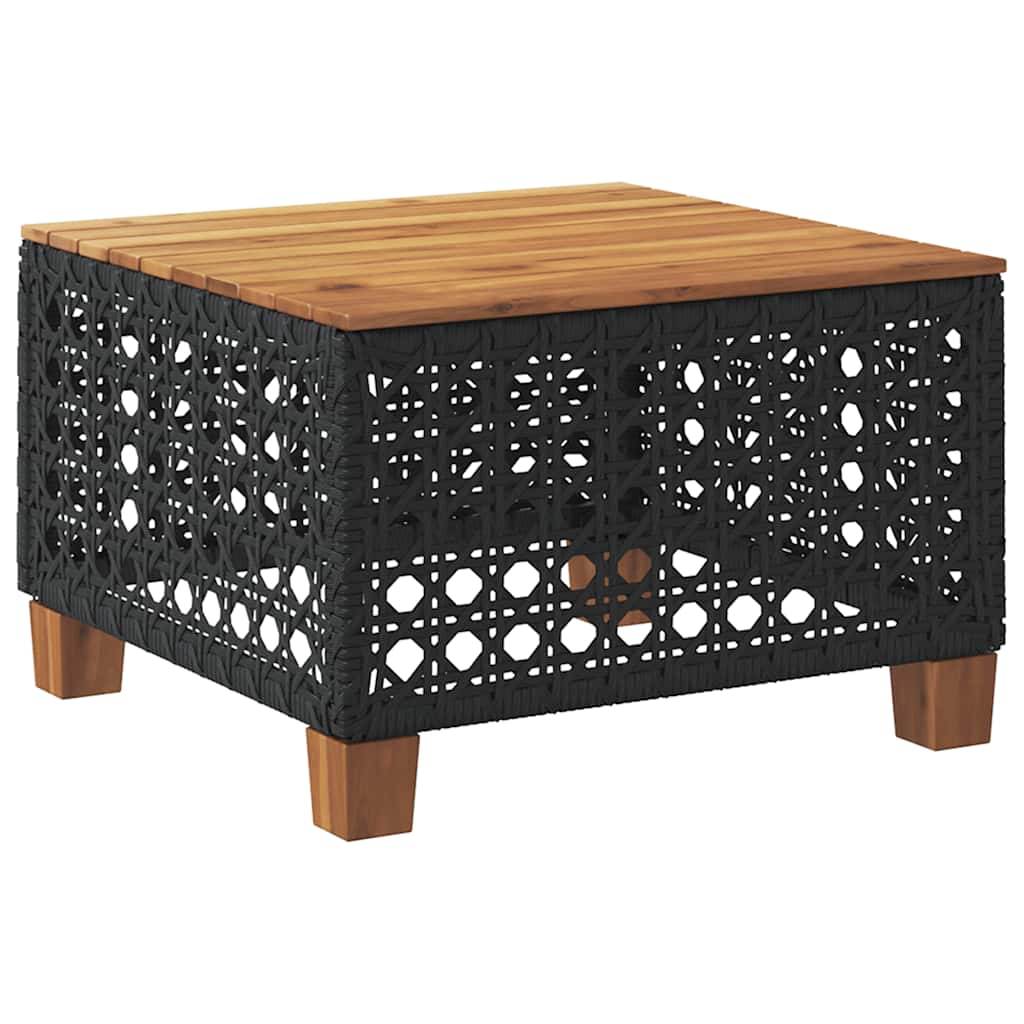 vidaXL Garden Table Black 55x55x36 cm Poly Rattan Acacia Wood 5