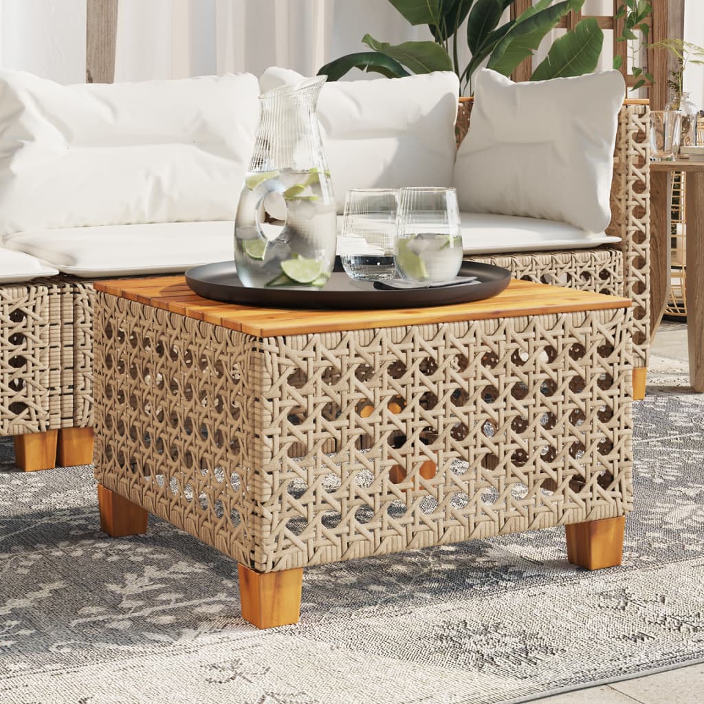 vidaXL Garden Table Beige 55x55x36 cm Poly Rattan Acacia Wood 1