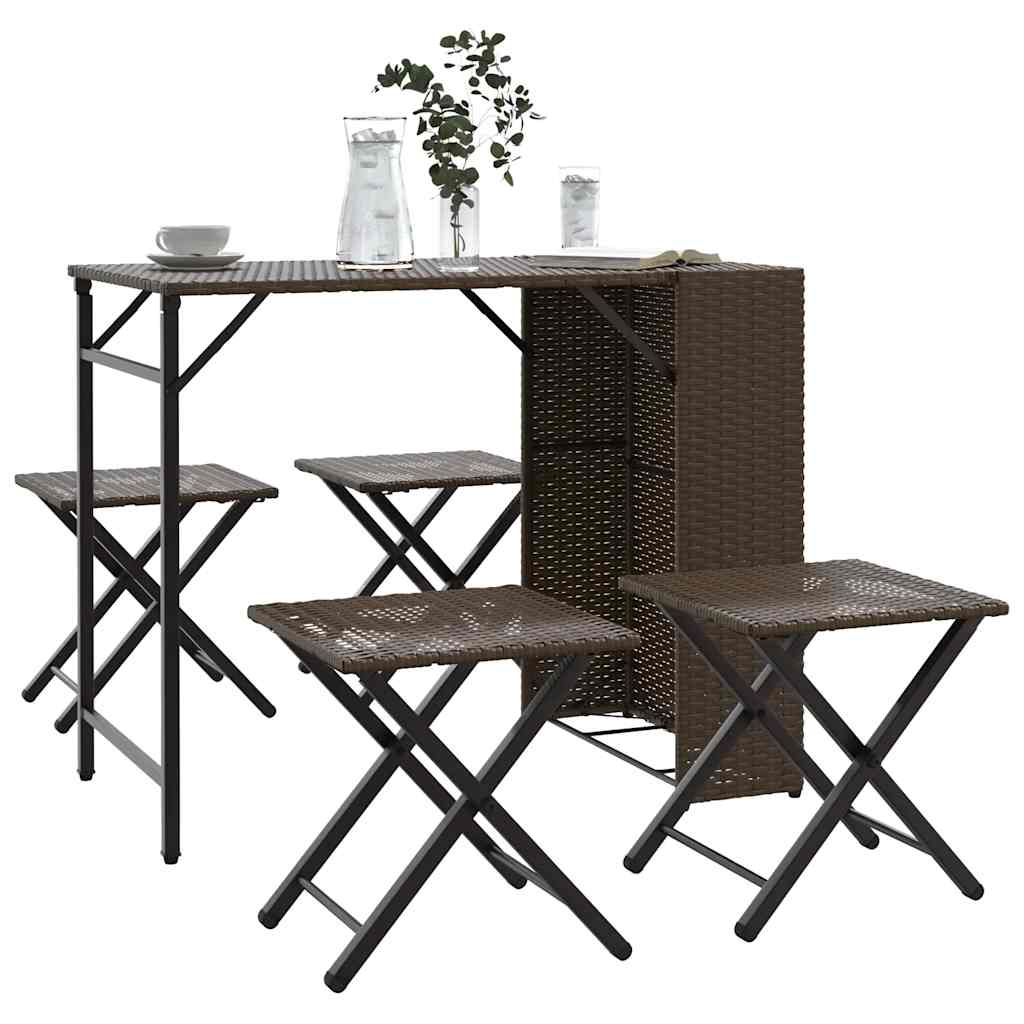 5 Piece Garden Camping Set Foldable Poly Rattan Brown