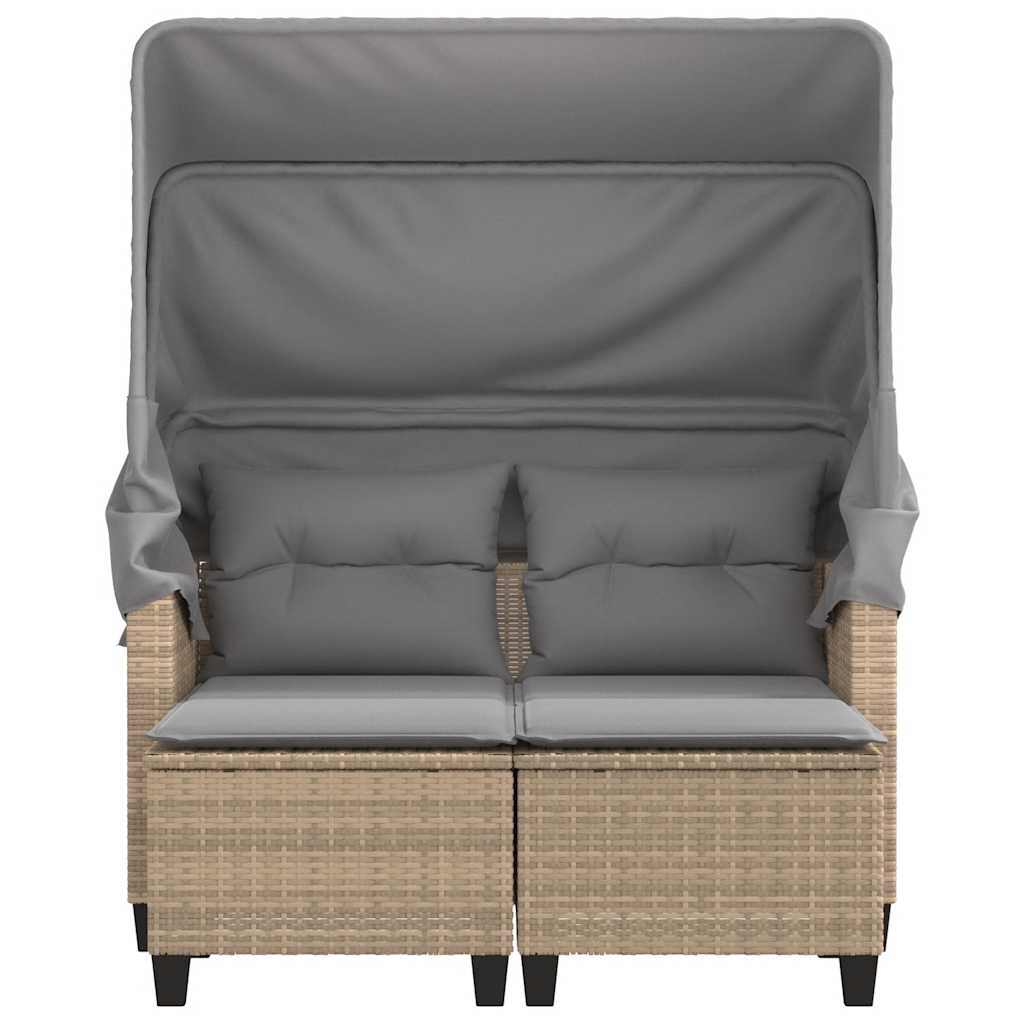 vidaXL Garden Sofa 2-Seater with Canopy and Stools Beige Poly Rattan 5