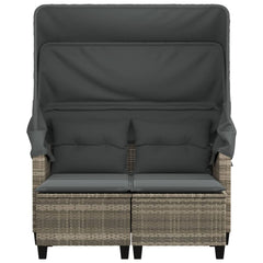 vidaXL Garden Sofa 2-Seater with Canopy and Stools Light Grey Poly Rattan 5