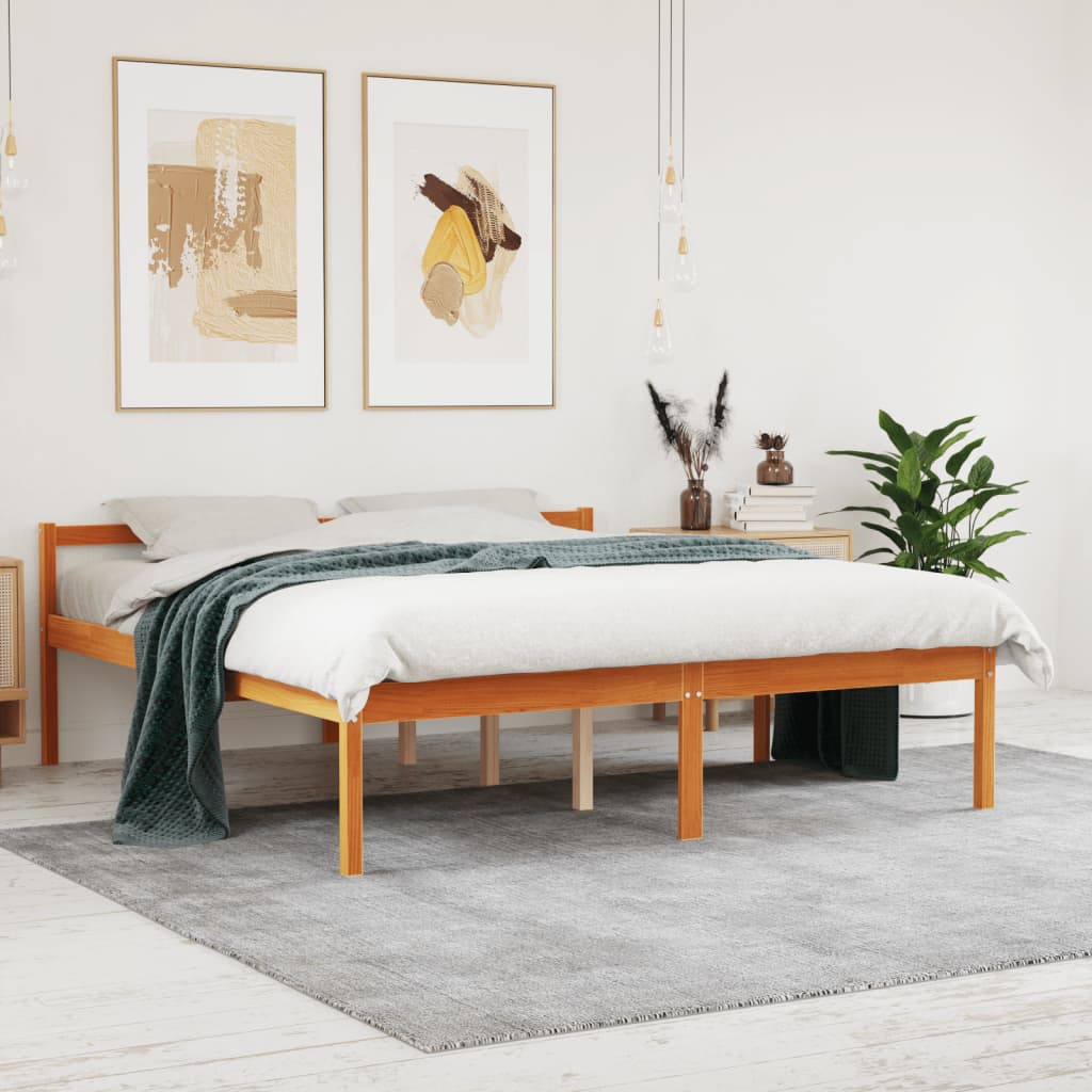 Senior Bed without Mattress Solid Wood Pine Wax Brown 160 x 200 cm