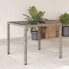 Garden Table with Top Poly Rattan Glass Grey 90 x 90 x 75 cm
