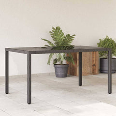 Garden Table with Top Poly Rattan Glass Black 150 x 90 x 75 cm