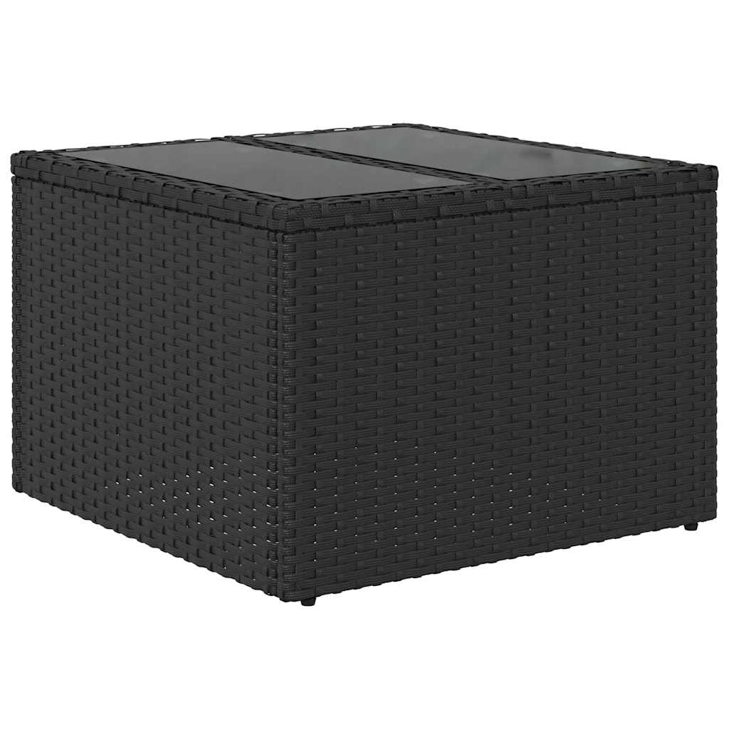 vidaXL Garden Table with Glass Top Black 55x55x37 cm Poly Rattan 6