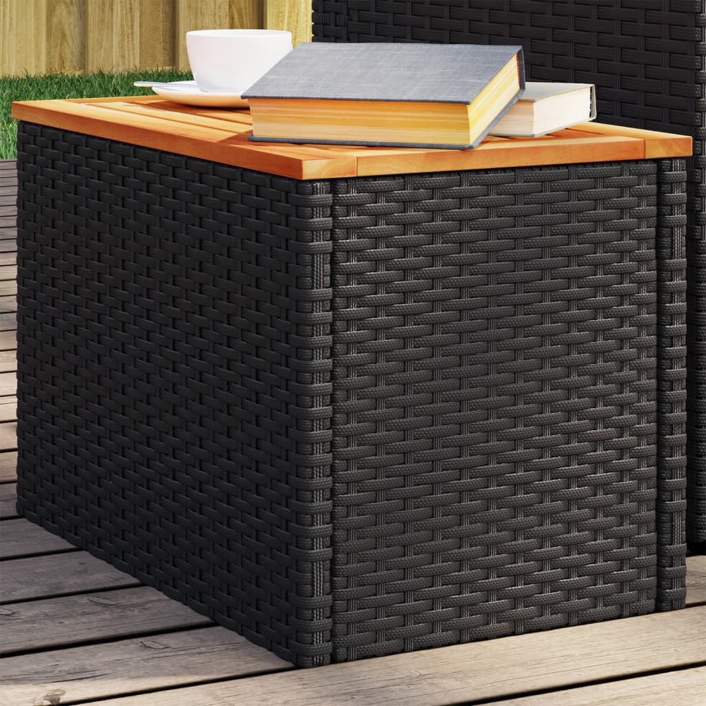 vidaXL Garden Side Tables 2pcs Black 55x34x37cm Poly Rattan Solid Wood 1