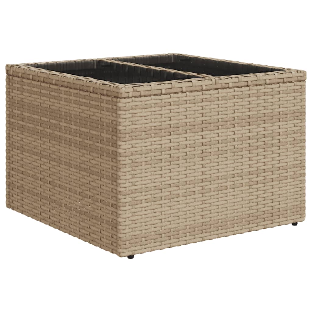 vidaXL Garden Table with Glass Top Beige 55x55x37 cm Poly Rattan 2