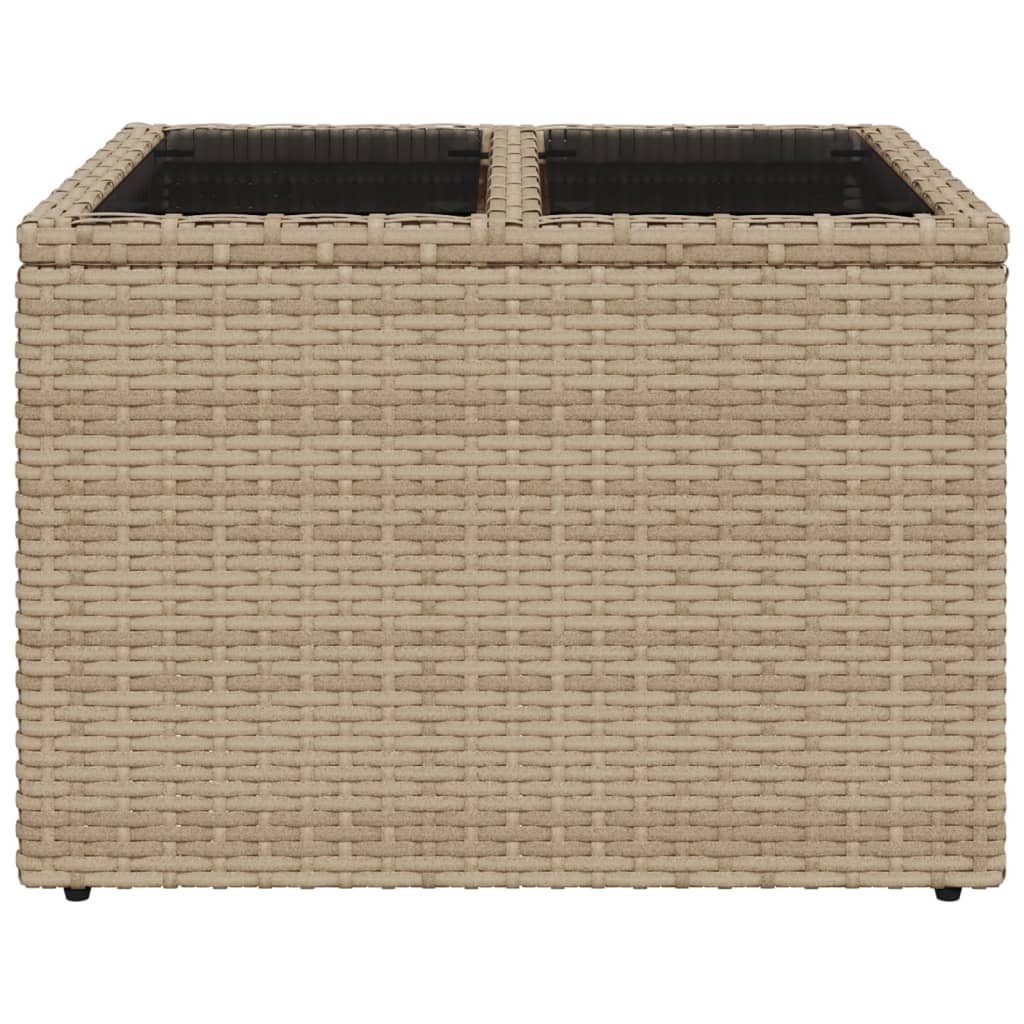 vidaXL Garden Table with Glass Top Beige 55x55x37 cm Poly Rattan 4