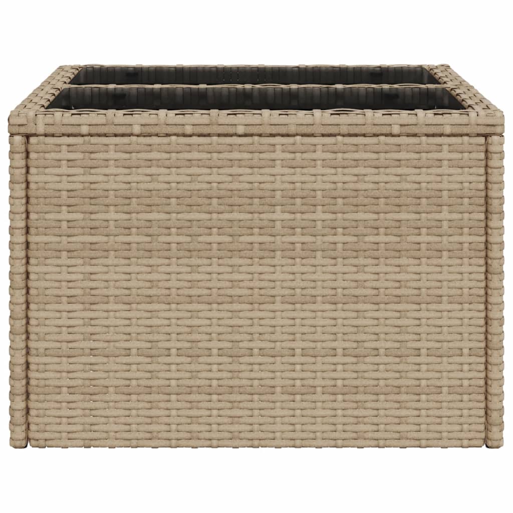 vidaXL Garden Table with Glass Top Beige 55x55x37 cm Poly Rattan 5