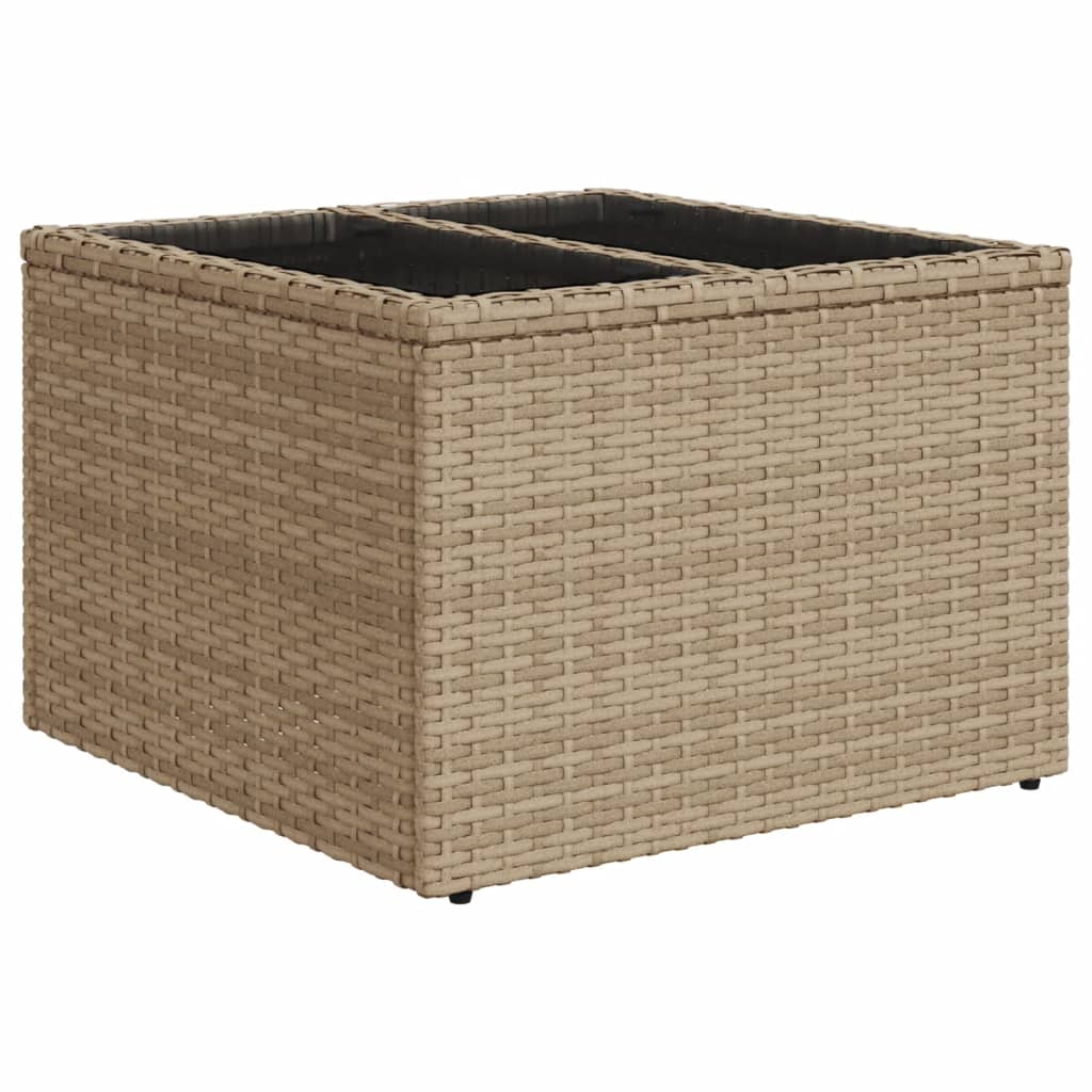 vidaXL Garden Table with Glass Top Beige 55x55x37 cm Poly Rattan 6
